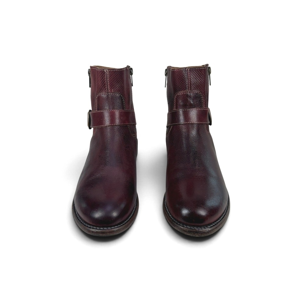 Bed Stu Becca Boots Womens 10 Dark Scarlet Leather Double Zip Moto Vibram - Picture 8 of 16